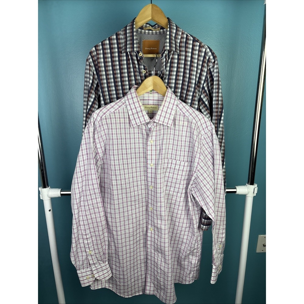 Lot Of 2 Tommy Bahama‎ Gradient Plaid/Windowpane Shirts Mens L Long Sleeve